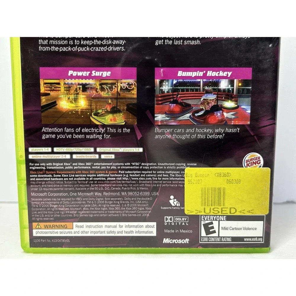 Big Bumpin' Microsoft Xbox Burger‎ King Video Game 2006 No Manual Untested